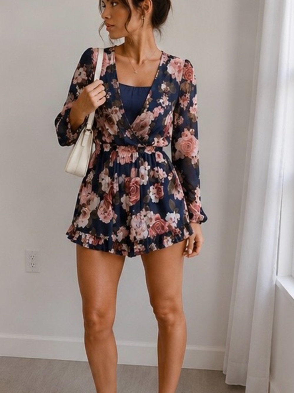 Navy Floral Ruffle Romper | Romantic Boho Chic Playsuit